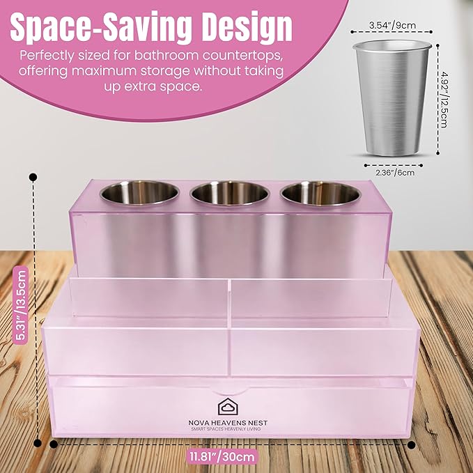 NovaHeavensNest Premium Vanity Hair Tool Organizer Translucent Frozen Acrylic | Large Bathroom Organizer Countertop & Drawer Storage for Hair Tools | Slip-Resistant Hairdryer & Curling Iron Holder