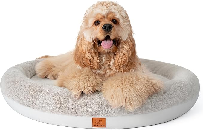 Round Donut Dog Bed – Luxury Orthopedic Dog Beds with Memory Foam – Calming Bolster Pet Bed, Water-Resistant, Washable Plush Cover, YKK Zipper – Small, Medium Dogs & Cats (25 Inches)
