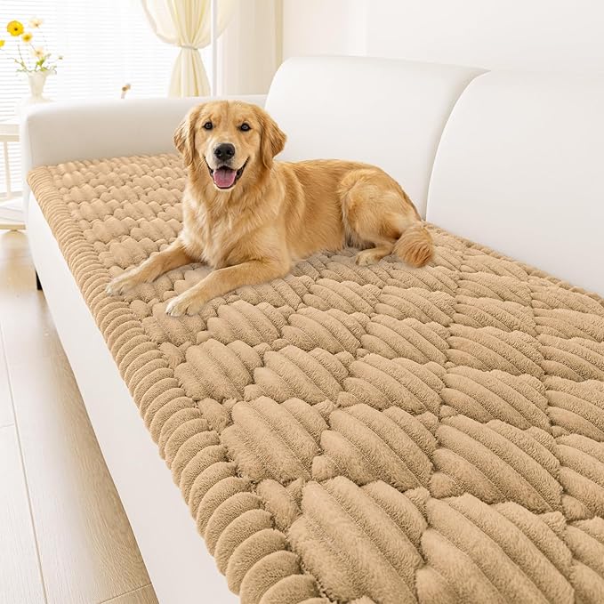 Smiry Pet Couch Cover for Dogs Washable, Non-Slip Fuzzy Couch Covers for 3 Cushion Sofa Pet Friendly, Soft Thick Furniture Protector Sofa Slipcover Mat for Dogs (Camel, 27.6" x 82.7")