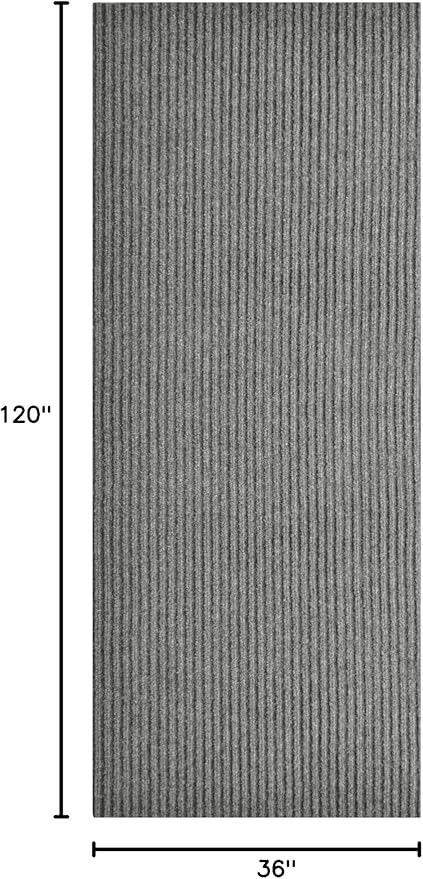 iCustomRug Ribbed Hallway Runner – 3'x10' Grey, Indoor/Outdoor, Non-Slip TPR Rubber Backing, Low-Profile All-Weather Carpet, Non-Shedding & Easy Care, Utility Rug Ideal for High Traffic Areas