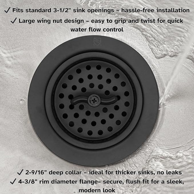 Westbrass Wing Nut Style Large Kitchen Sink Basket Strainer, Matte Black, D213-62 Twin
