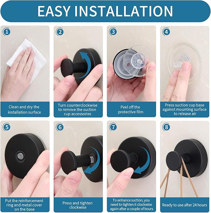 Deluwire Suction Cup Hooks for Shower,3 Packs Wall Mount Towel Holder,Removable Shower Towel Suction Hooks for Bathroom Wall,Kitchen,Glass,Mirror,Tile to Hang Robes,Loofah-Black