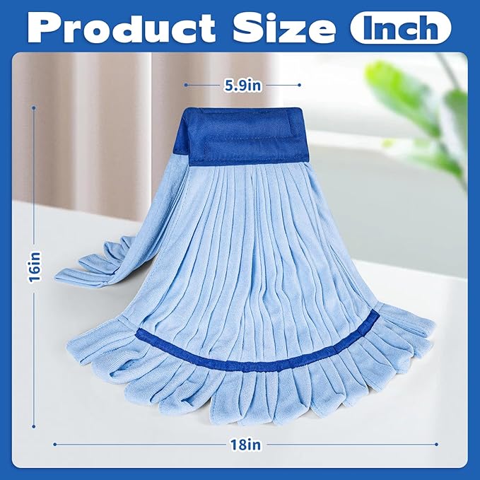 Large Microfiber Tube Mop Heads,Tube Wet Mop Refill (6 inch),Blue Heavy Duty Industrial Wet Mop Head Refill, Highly Absorbent,Commercial Mop Head Replacement,Machine Washable,Hardwood Floors(2)