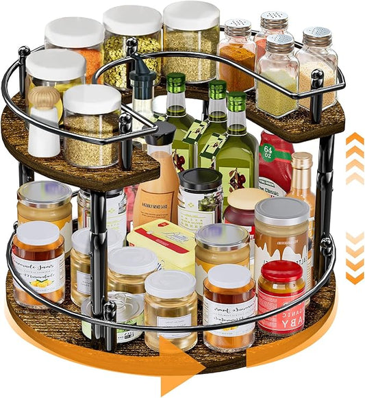 2 Tier Lazy Susan Organizer Turntable for Cabinet U-Shape Spinning Makeup Organizer 11.8" Rotating Spice Rack Height Adjustable, Pantry, Kitchen Countertop, Party, Bedroom