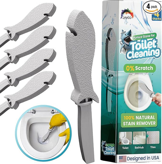 Pumice Stone for Cleaning with Handle (4 Pack) – Scrubbing Stone for Porcelain, Ceramic and Tile, Pumiceshark for Toilet Cleaning (4, Value Pack)