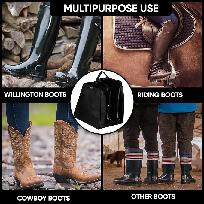 Shoe Bag Waterproof Sports Golf Boot Bag | Odor-Resistant Gym Kit Organiser Storage | Hiking Travel Dust-Proof Storage Bag for Wellington, Cowboy, Football, Rugby, Cricket Shoe (Black)