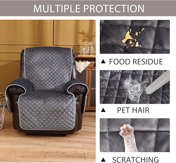 LUFEIJIASHI Recliner Covers Non Slip Waterproof Recliner Chair Covers for Leather Chairs Reversible Recliner Sofa Cover for Living Room Recliner Furniture Protectors Covers for Dog Dark Grey 23"