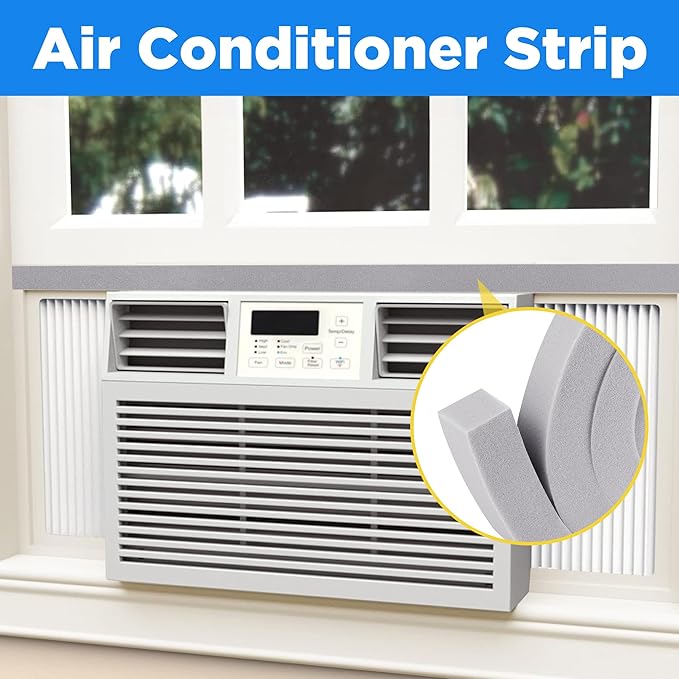 moonoom 4 Pcs Foam Air Conditioner Weatherseal Tape-1''x1''6.5ft Air Conditioner Foam Tape-Non-Adhesive Foam Seal Strip with Glue Point for Air Conditioner Door Window Seal