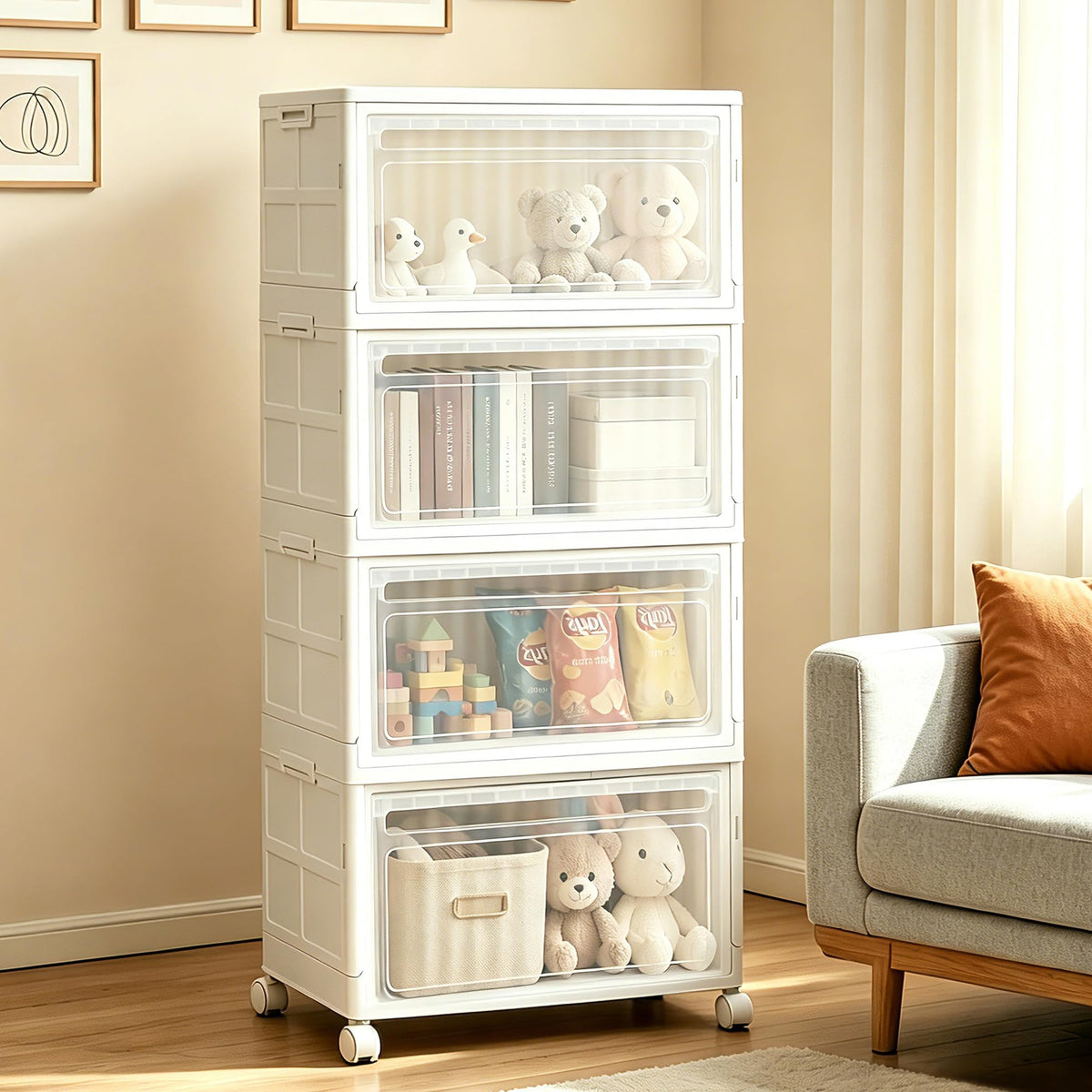 Stackable Storage Bins with Lid and Wheels, 128QT 4 Tier Closet - Image 1