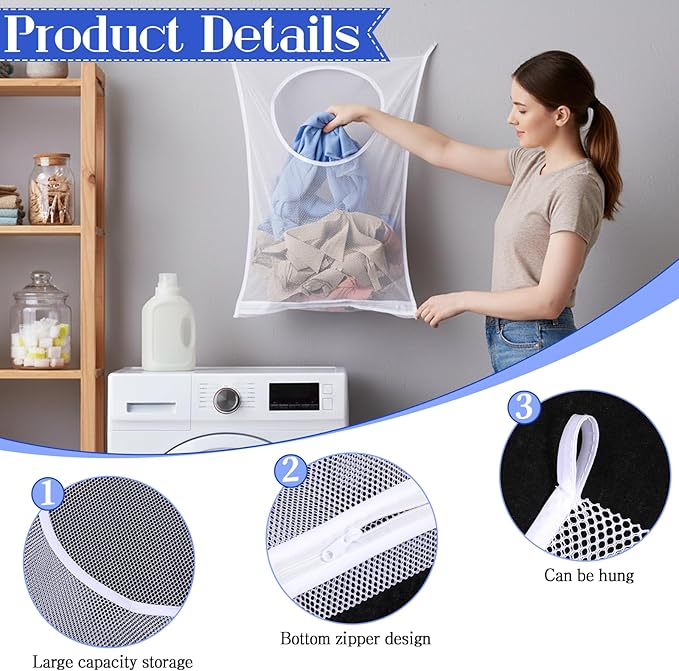 Hanging Laundry Hamper Bag, Breathable Mesh Laundry Hamper over the Door Laundries Hampers Large Foldable Portable Laundries Bag for Dirty Clothes Organization and Storage (30 X 20 Inch)