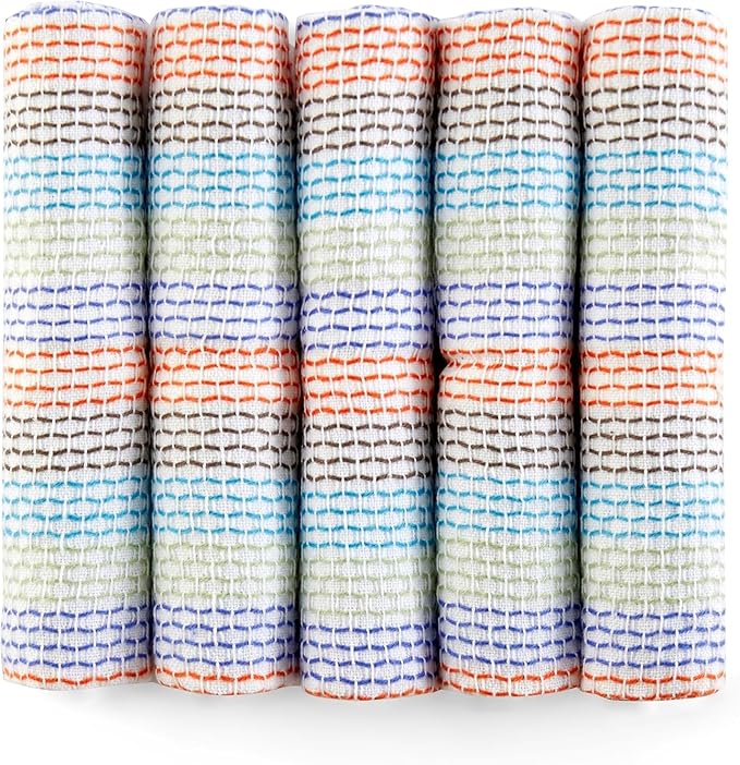 Full Circle Tidy Organic Cotton Dish Cloths – Absorbent, Reusable 100% Cotton Kitchen Towels, Eco-Friendly and Machine Washable, Set of 5, Multicolored