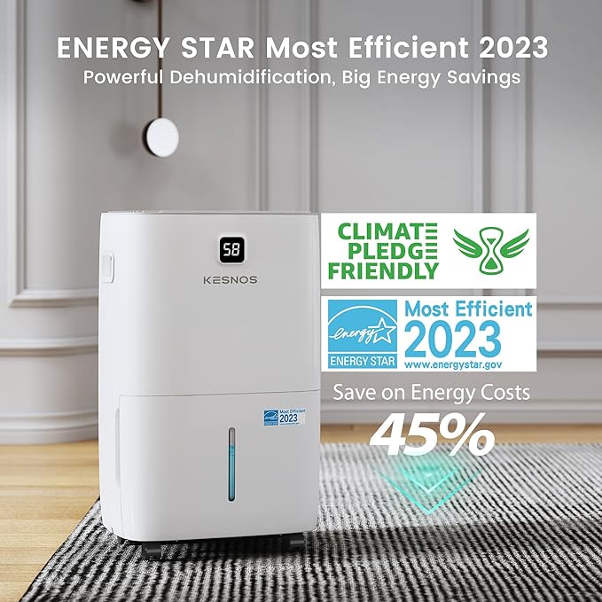 Kesnos 150 Pints Energy Star Dehumidifier for Home & Basement with Drain Hose, Front LED Display and 2.12 Gal Water Tank, Ideal for Spaces up to 7,500 Sq. Ft., Featuring Auto Defrost & Timer Function