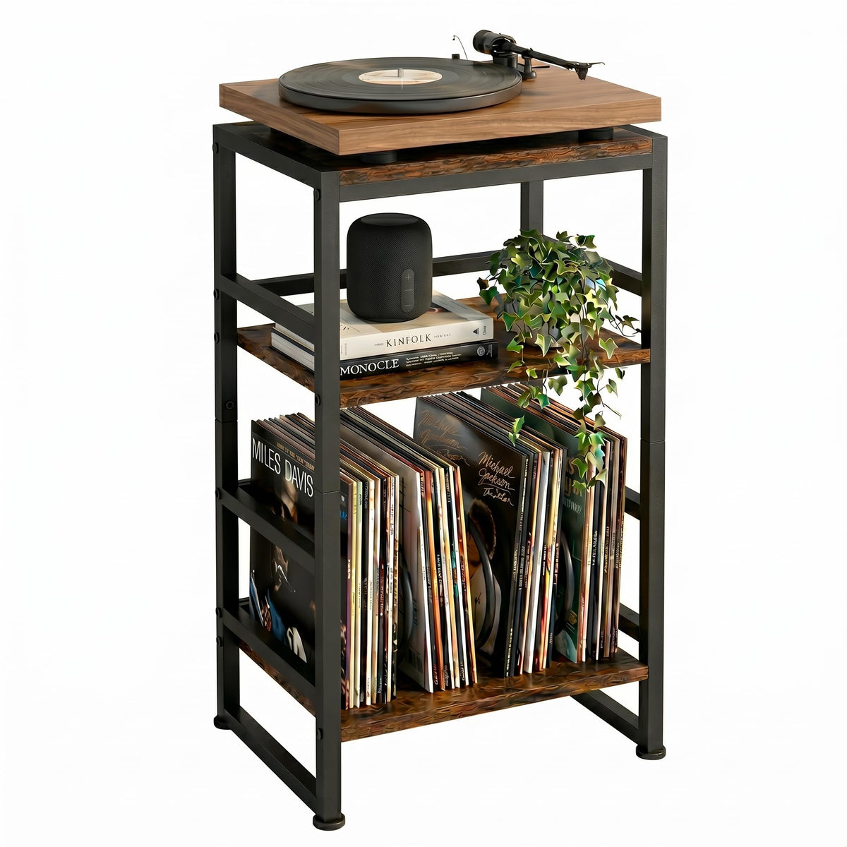 3-Tier Record Player Stand, with Storage, 28" H, Rustic - Image 1