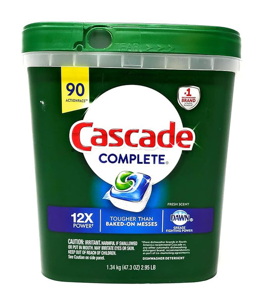 Cascade Complete Dishwasher Detergent, with Dawn Grease Fighting Power, 90 Fresh Scent Action Pacs