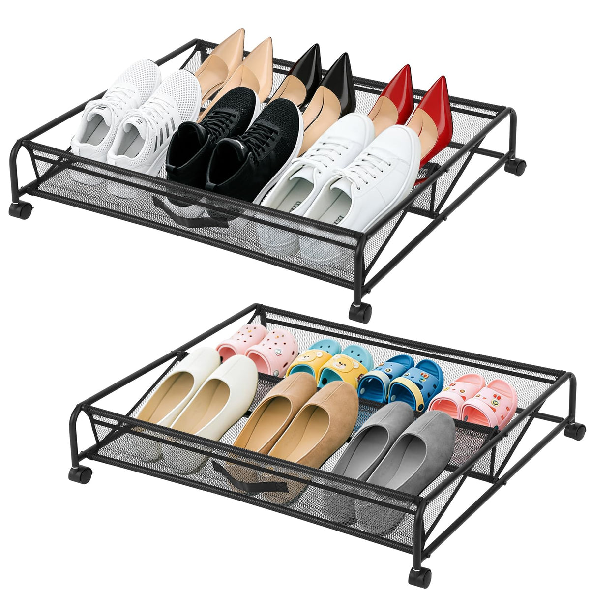 Under Bed Shoe Storage Organizer, 2-Pack Metal Mesh - Image 1