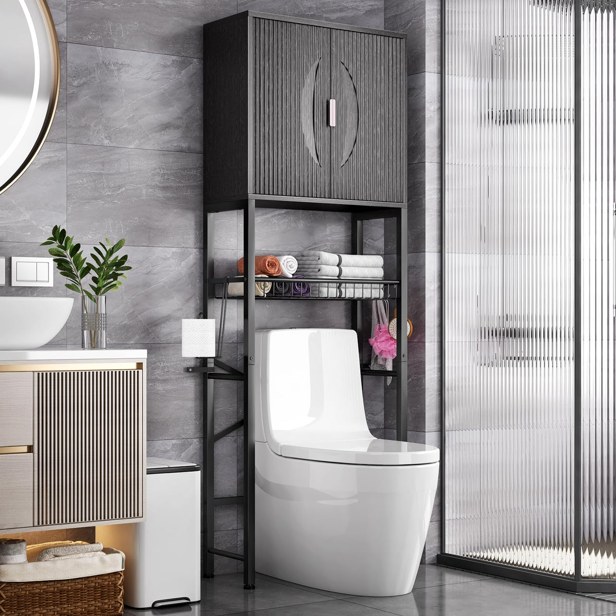 Over The Toilet Storage Cabinet with Fluted Wave Doors - Image 1