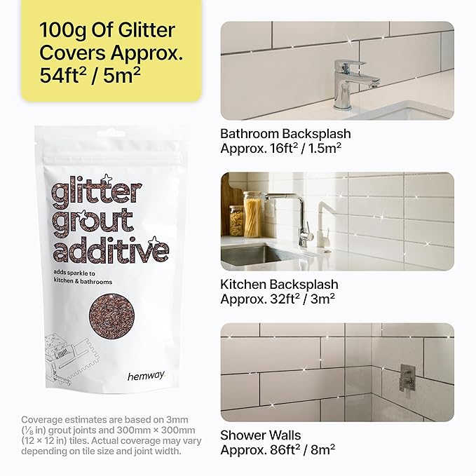 Hemway Bronze Brown Glitter Grout Additive 100g Metallic Flakes for Adding Sparkle to Kitchen & Bathroom Tiles | Enhance Your Indoor Grouting Projects with a Durable Sparkly Effect