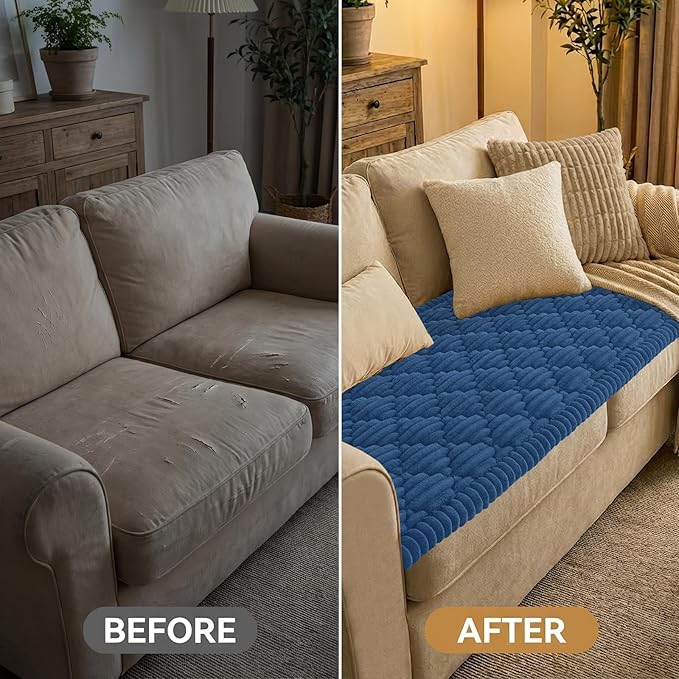 Smiry Pet Couch Cover for Dogs Washable, Non-Slip Fuzzy Couch Covers for 3 Cushion Sofa Pet Friendly, Soft Thick Furniture Protector Sofa Slipcover Mat for Dogs (Navy, 27.6" x 82.7")