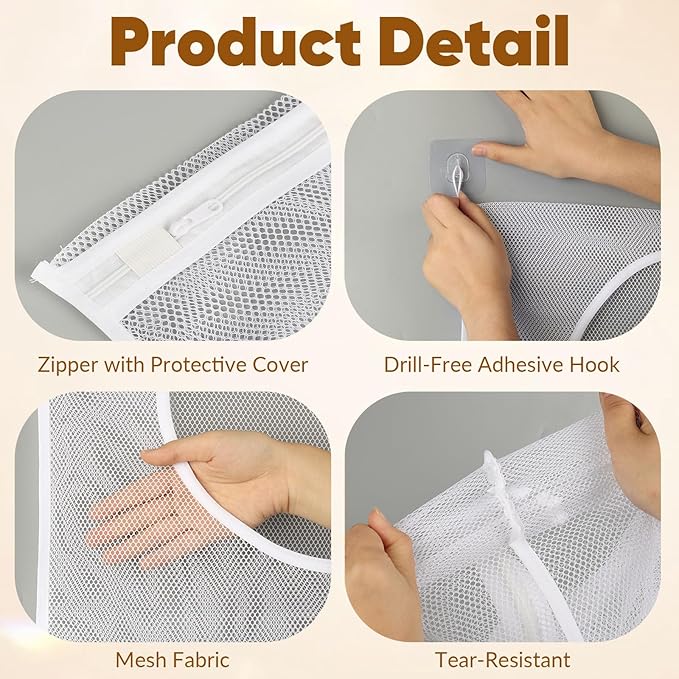 Hanging Laundry Hamper Bag,30x20 Inch Foldable Wall Hanging Laundry Bag,Portable Space Saving Dirty Clothes Bags with 2 Adhesive Hooks for Dirty Clothes Organization Storage (2)