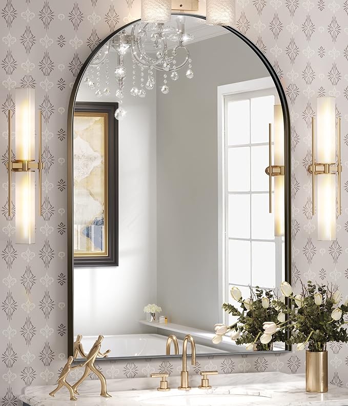 Brightify Arched Mirror, Arched Wall Mirror, 20 x 30 Inch Black Arch Mirror, Metal Frame Black Bathroom Mirror, Arched Top Bathroom Vanity Mirror for Living Room Bedroom Mantel Entryway Hallways