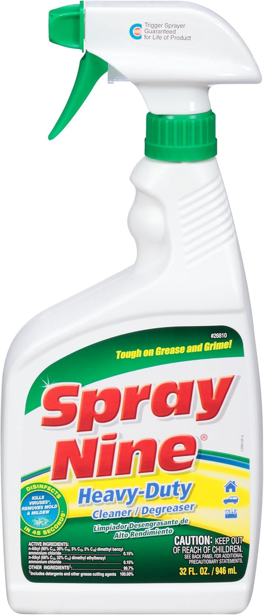 Spray Nine 26810 Heavy Duty Cleaner, Degreaser & Disinfectant for Kitchens, Bathrooms, Yard Equipment, Automotive & Industrial 32 Fl Oz. (Pack of 1)