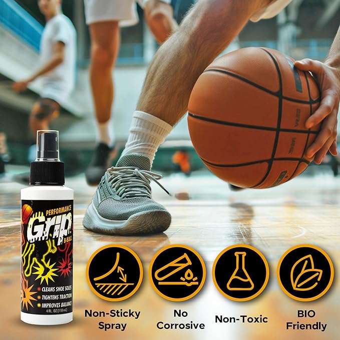 Performance Grip Basketball Shoe Spray 4 Oz – Grip Spray for Basketball Shoes Bottom – Non-Sticky Mist That Rejuvenates Soles & Boosts Traction