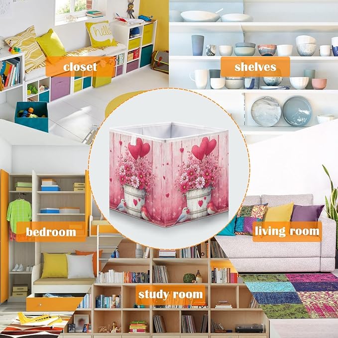 Bolaz Birds Flowers Balloons Closet Organizers Storage Cubes Storage Bins Shelf Baskets Containers for Home Room Office,Square