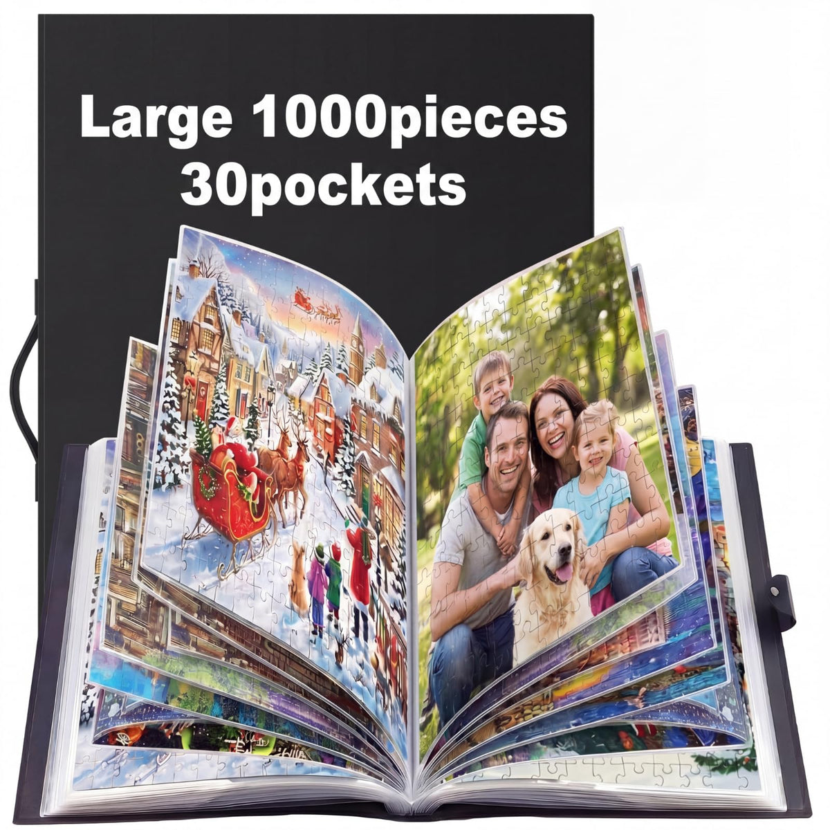 Feifeiya 30 Pockets Puzzle Folder L-1000pcs Black 31x25.6" - Image 1
