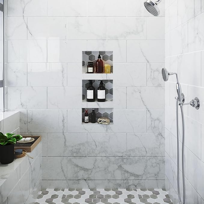Houseables Shower Niche, Shower Niche Insert Tile Ready, Recessed Bathroom Storage, 12x20 + 12x6, in Wall Shelf, Cubby Inserts, Recessed Shampoo Caddy, Inset Shelves, Built in Nook, Soap Box, Prefab