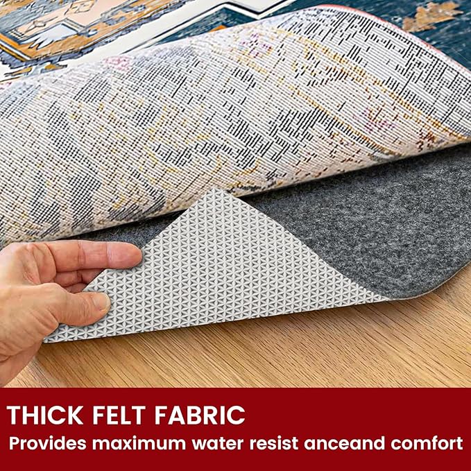 Waterproof Rug Pad, 9x12 ft Area Rug Non-Slip Carpet Pad, Non-Slip Rug Pads for All Floors and Finishes, Felt Pad for Hardwood Floors, Keeps Carpets in Place Soft and Safe