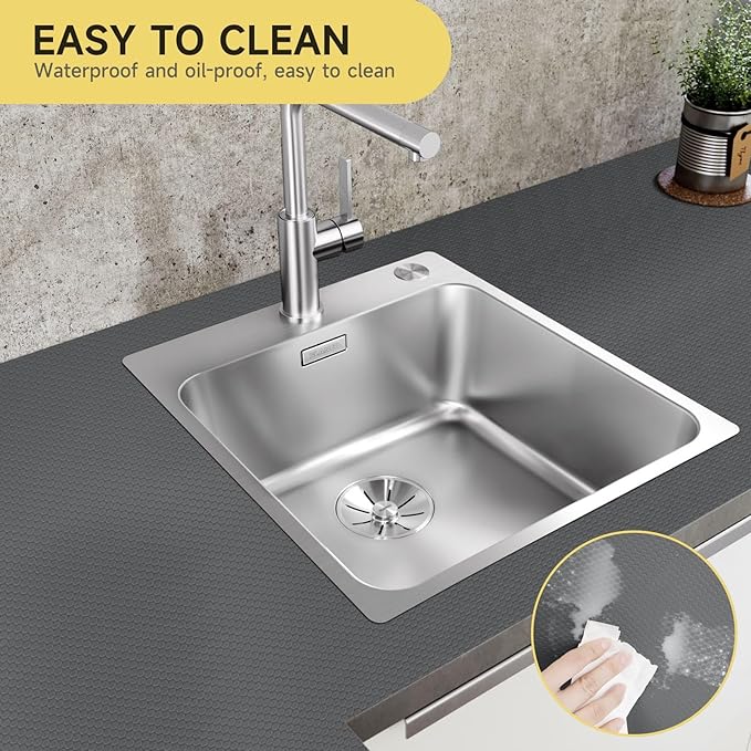 WochiTV Adhesive Shelf Liner 17.5 X 120 Inches Peel and Stick Kitchen Liner for Cabinets, Drawers Removable Protector Mat Waterproof Contact Covering for Dresser Pantry Countertops Shelves, Gray