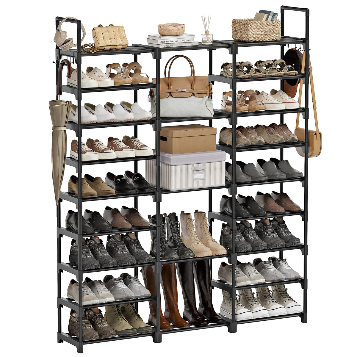 WOWLIVE 9 Tier 3-Column Shoe Rack, 50-55 Pairs Stackable Black - Image 1