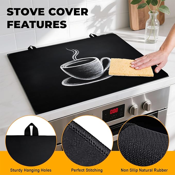 Stove Top Cover Flower Gas Stove Top Cover for Home Decoration Kitchen Pad Non-Stick Washable Cooktop Covers Countertop Protector Keep Stove Clean (Coffee, 28L"x20W")