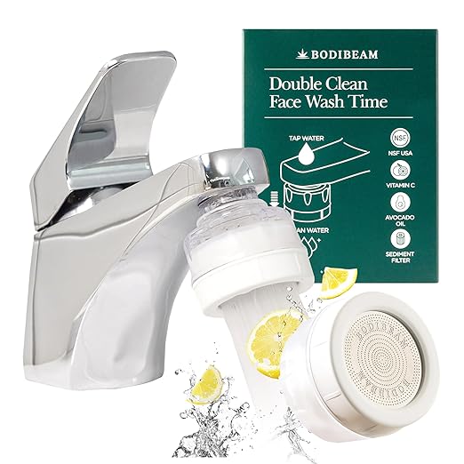 Bathroom Sink Faucet Water Filter, Filtration with Vitamin C Gel, Removes Chlorine & Heavy Metals, NSF Certified Hard Water Softener for Sensitive Skin Care, Made in Korea - Pure White