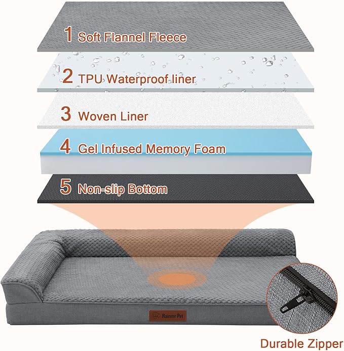 Orthopedic Dog Bed Medium Size Dog, 30x20x6 Inches Memory Foam Pet Bed for Small and Medium Dogs, Washable Removable Cover, Nonskid Bottom, Waterproof, Dark Grey