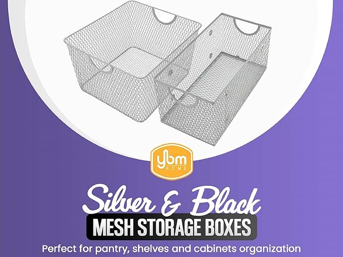 Silver Mesh Open Bin Storage Basket Organizer for Fruits, Vegetables, Pantry Items Toys, Etc.