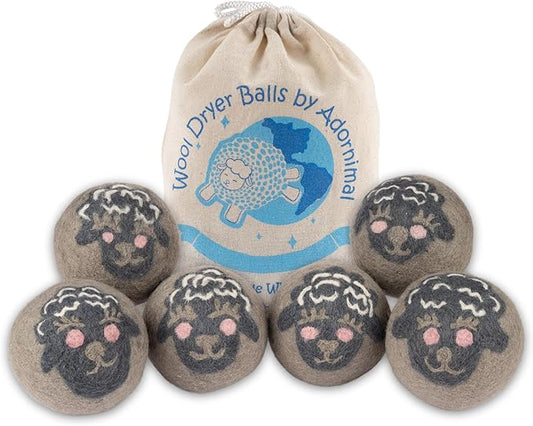 Wool Dryer Balls – Sheep Design Dryer Balls Laundry Reusable – Natural Fabric Softener – 100% Pure New Zealand Wool – Handcrafted in Nepal – 6 Pack Laundry Balls for Dryer