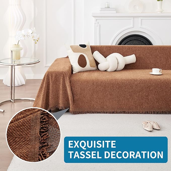 HAOMAIJIA Non Slip Couch Cover Sofa Covers for 3 Cushion Couch Washable sectional Couch Covers for Dogs pet Furniture Protector Couch Cover Blanket for Living Room (Brown, 91"x134")