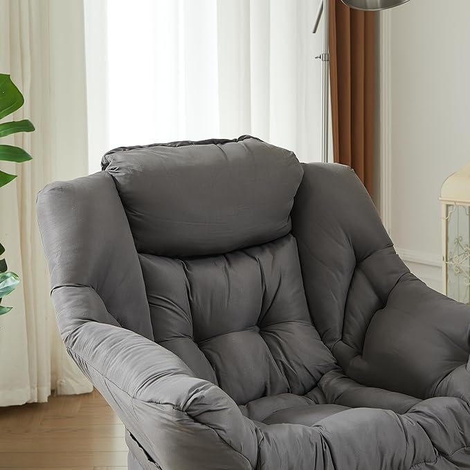 HollyHOME Lazy Chair with Foldable Ottoman, Accent Comfy Lounge Armchair and Folding Footrest Stool, Leisure Sofa Reading Chair and Footstool for Living Room, Bedroom, Dorm,Dark Grey