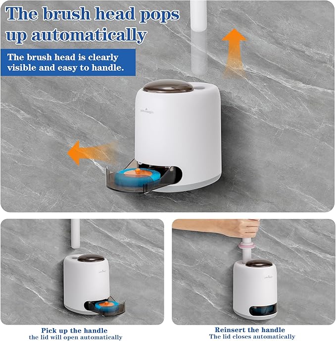 PeiTuShangJin Disposable Toilet Brush, Auto-Ejecting, Includes 48 Enhanced Refills (24 Ocean, 24 Natural), Plus 3 Air-Purifying Scented Rings (Ocean, Rose, Lemon) 360° Dead-Angle-Free Cleaning