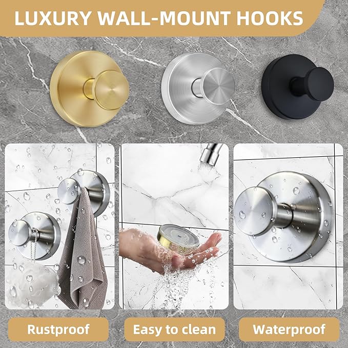 Gold Suction Cup Hooks for Shower Heavy Duty Wreath Hangers for Front Door Waterproof Shower Hooks for Inside, No Drill Towel Hooks for Bathrooms Kitchen, Glass Doors, Windows(2, Brushed Gold)