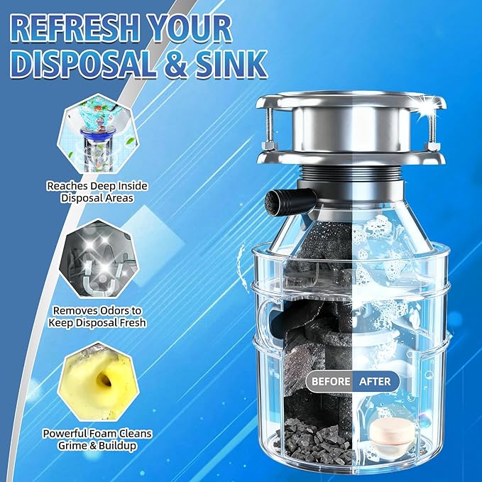 Garbage Disposal Cleaner and Deodorizer 50 Packs, Powerful Garbage Disposal Cleaner Tablets, 1 Year Supply For Kitchen Sink, Drain Clean, Home Cleaning Essentials (50pack)