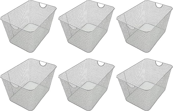 YBM Home Kitchen Pantry Organizer Mesh Wire Storage Basket for Shelves, Pantry, and Cabinets, Multipurpose Steel Wire Basket for Organizing Office, Household, and Laundr, 15 x 12 x 11.5 in, Pack of 6