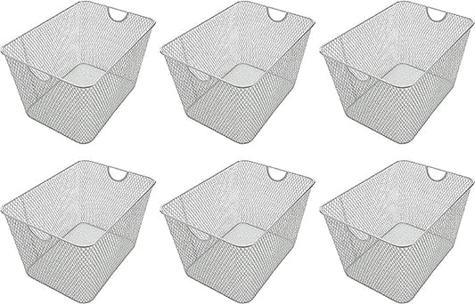YBM Home Kitchen Pantry Organizer Mesh Wire Storage Basket for Shelves, Pantry, and Cabinets, Multipurpose Steel Wire Basket for Organizing Office, Household, and Laundr, 15 x 12 x 11.5 in, Pack of 6
