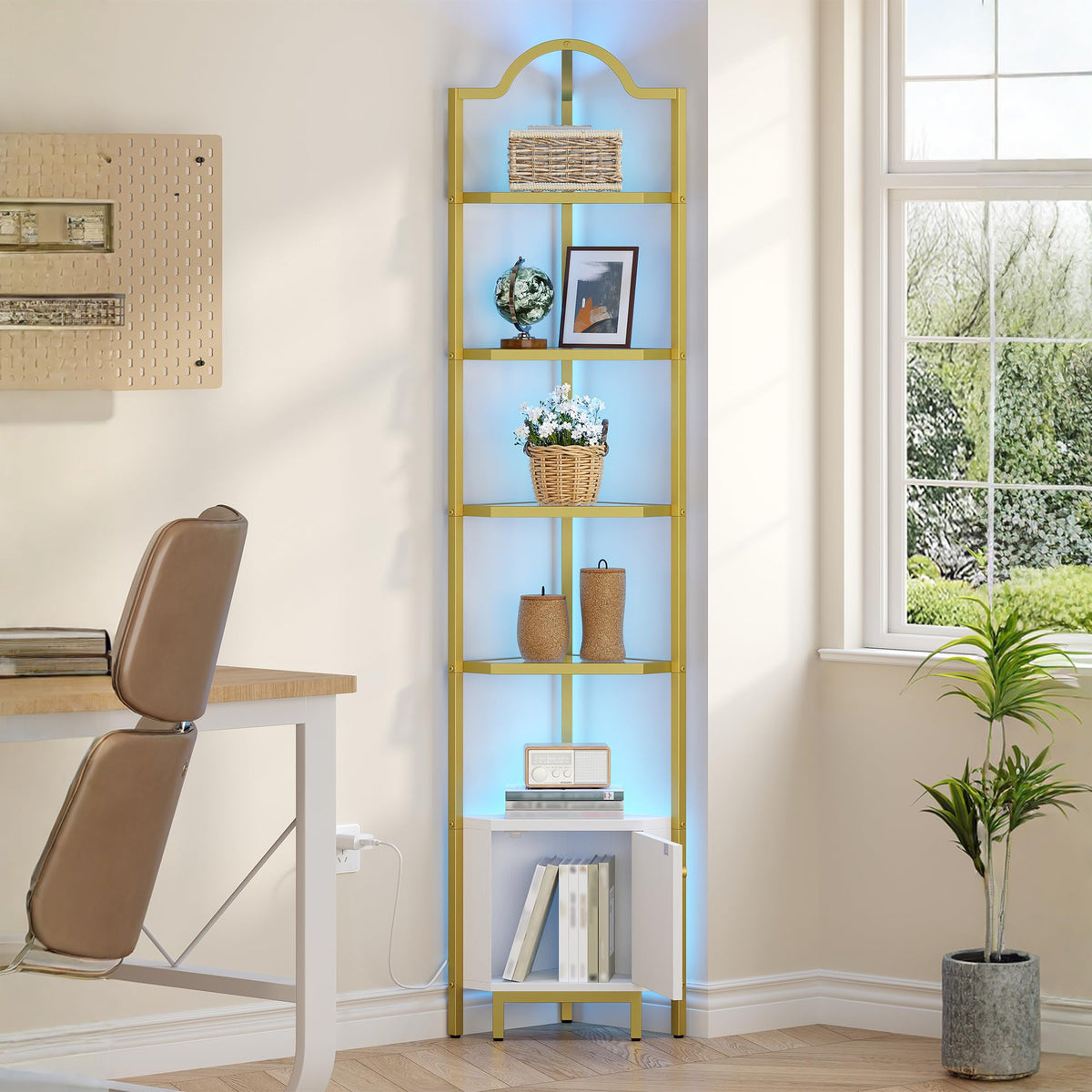 Hzuaneri 6 Tier Corner Cabinet with LED Light Corner Shelf Stand - Image 1