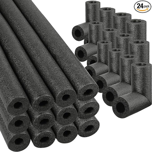 24 Pack Elbow Pipe Insulation Foam Tube Outdoor Wrap Black Pipe Covers Elbow Insulation Tubing Water Foam Covers for Outdoor Winter Irrigation, Sprinkler (1 Inch)