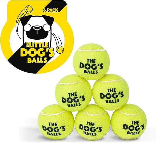 The Little Dog’s Balls Dog Tennis Balls for Small Dogs & Puppies, Yellow, 6-Pack - Non-Abrasive Felt Fetch Balls, Tough Rubber Core, Float in Water