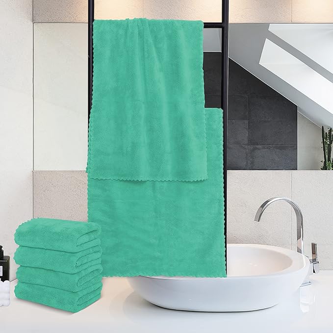 MOONQUEEN 6 Pack Premium Hand Towels - Quick Drying - Microfiber Coral Velvet Highly Absorbent Towels - Multipurpose Use as Hotel, Bathroom, Shower, Spa, Hand Towel 16 x 28 inches (Aqua Green)