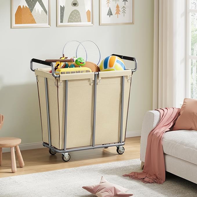 Large Laundry Hamper with Wheels, 360L Rolling Big Laundry Basket for Clothes Storage, Heavy Duty Extra Large Rolling Laundry Cart with Handle, Steel Frame, Waterproof Liner,95.1 Gallons,Khaki