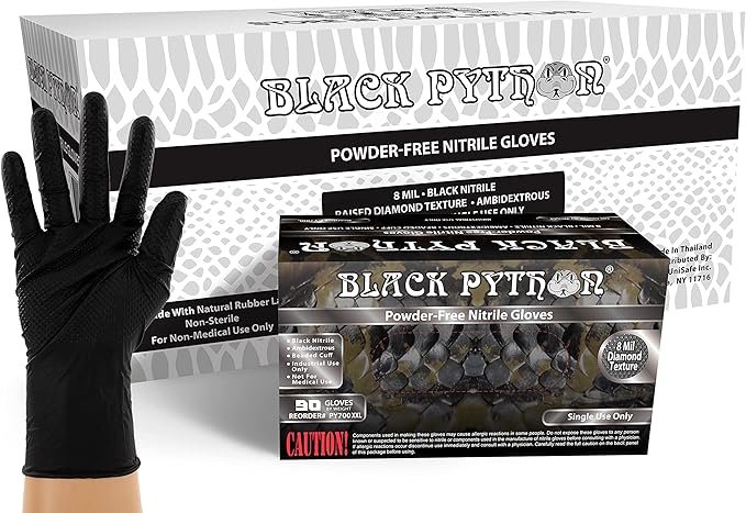 HD 8 MIL Nitrile Disposable Gloves, Latex & Powder Free, Industrial, Raised Diamond Texture, Case/1000
